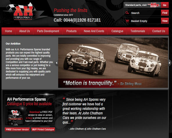 A picture of AH Performance Spares website