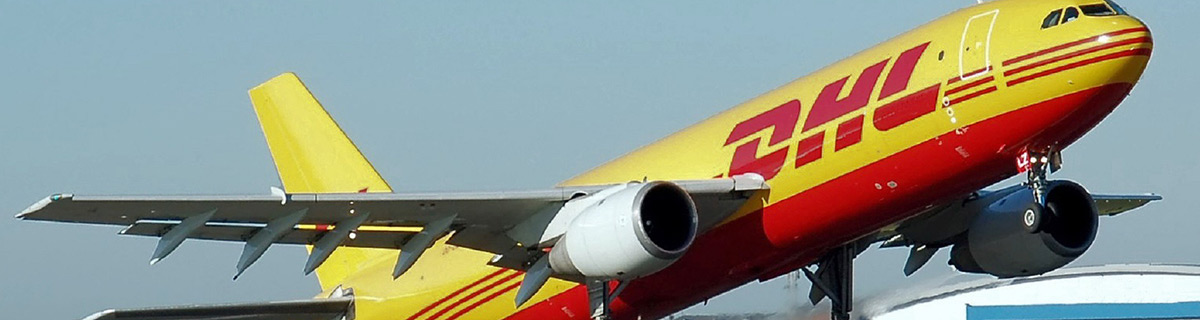 DHL cargo plane taking off.