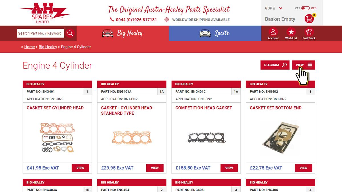 Austin-Healey 4 cylinder engine section in grid view.