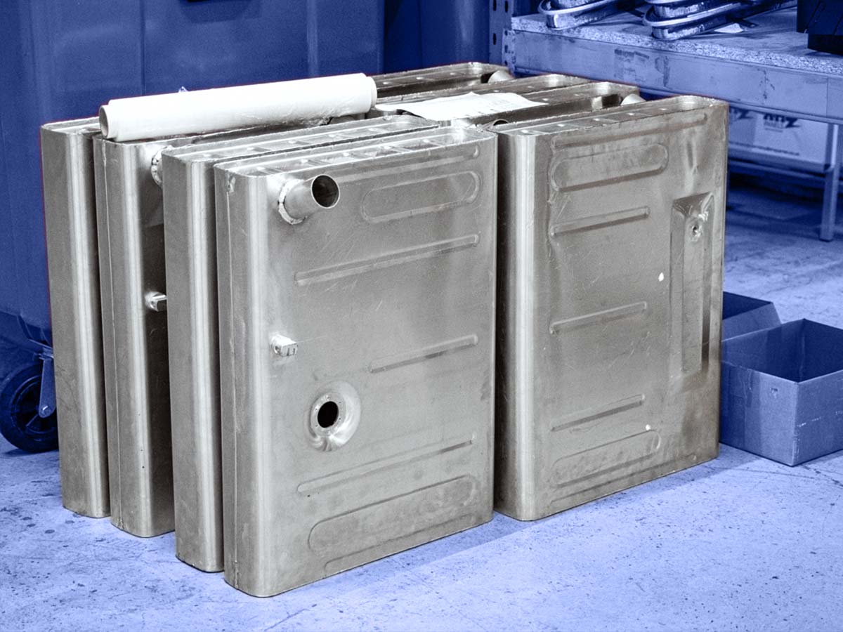 Aluminium Austin Healey petrol tanks.