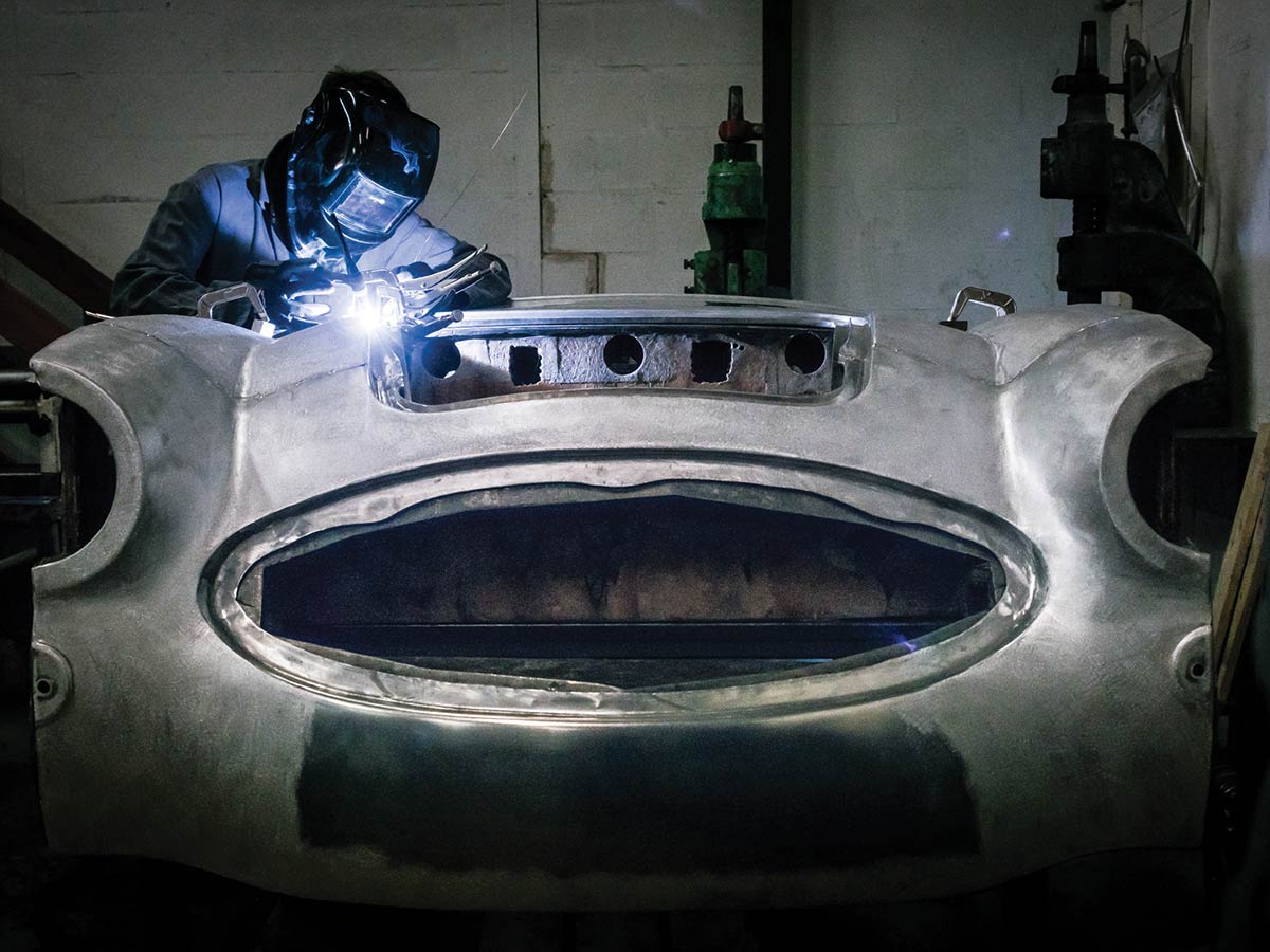 Welding aluminium Austin Healey front shroud sections.