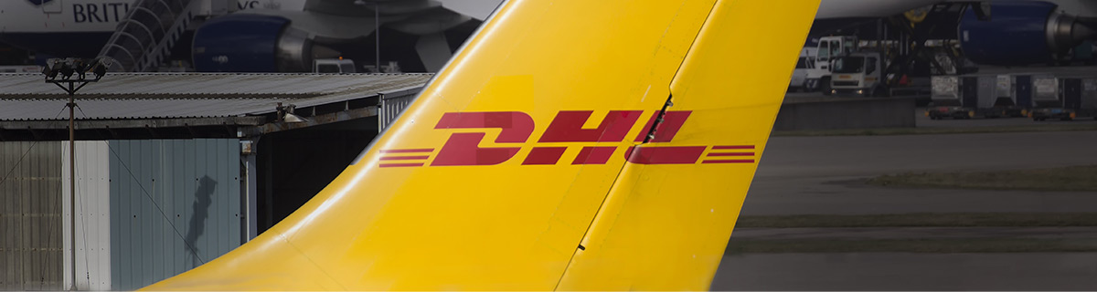 DHL painted on jumbo jet fin