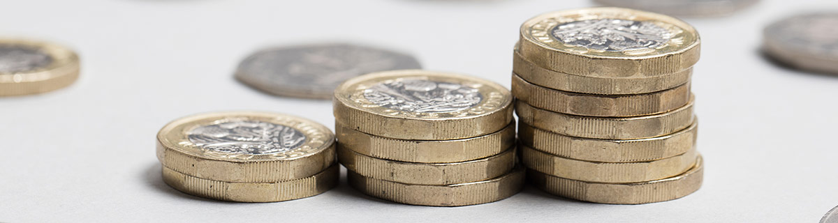 Close up of Pound coins.