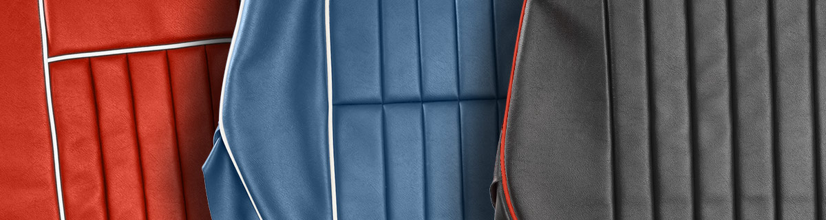 Austin-Healey upholstery in different colours.