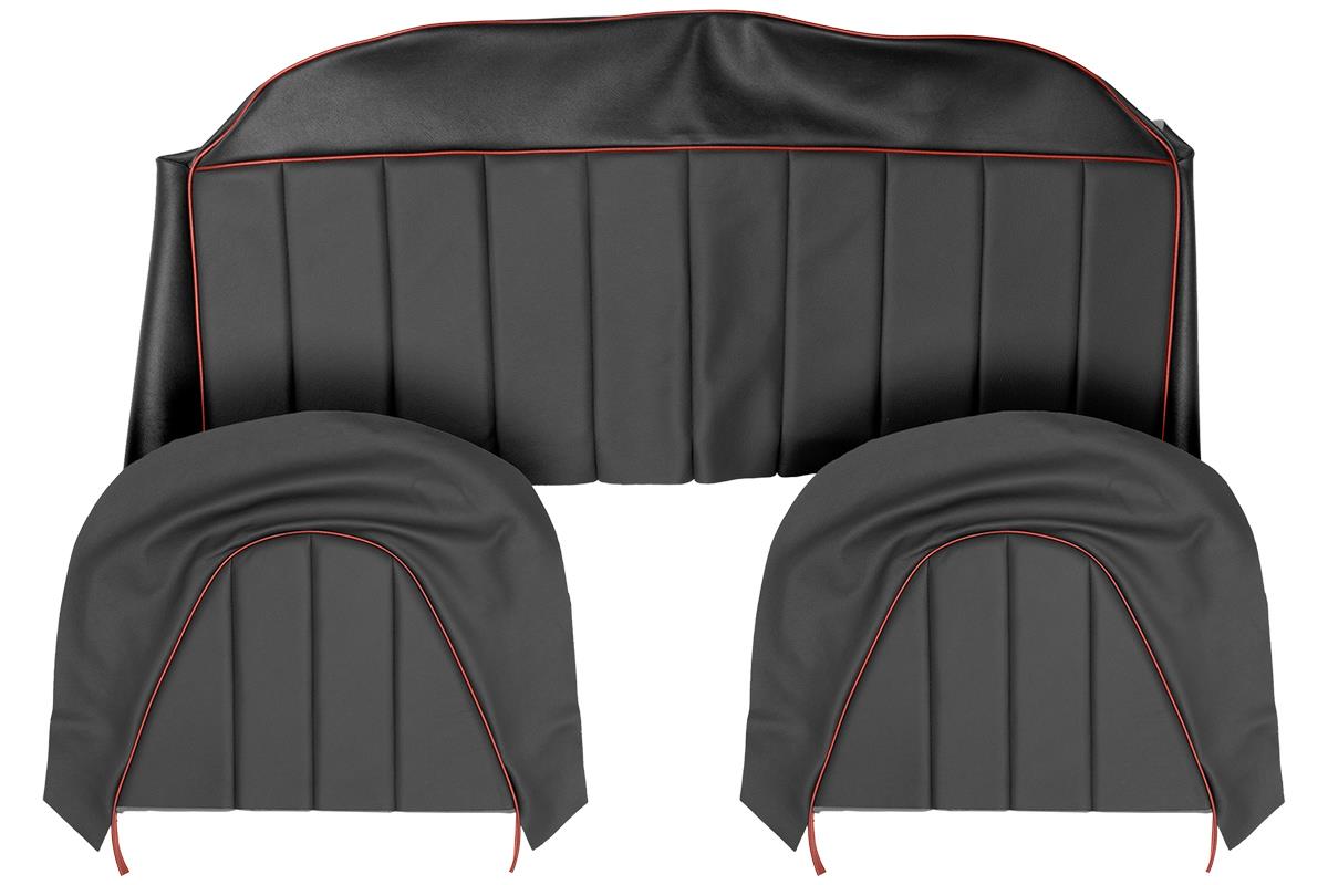 Austin Healey rear seat covers | Black with red piping