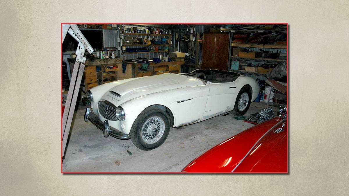 White Austin Healey 100/6 before restoration.