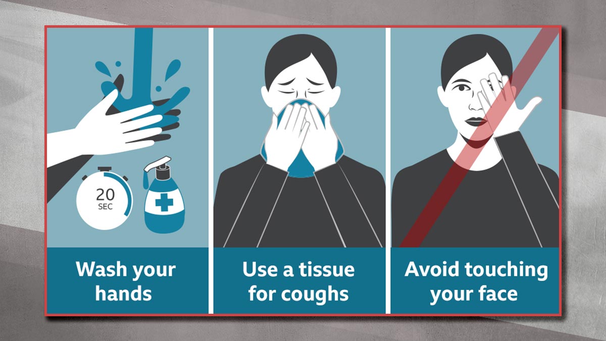 Wash your hands | Use a tissue for coughs | Avoid touching your face