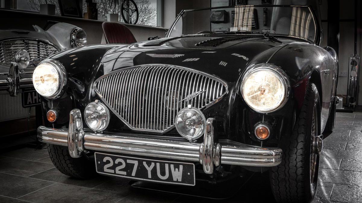 Black Austin Healey 100 at A.H. Spares Ltd.