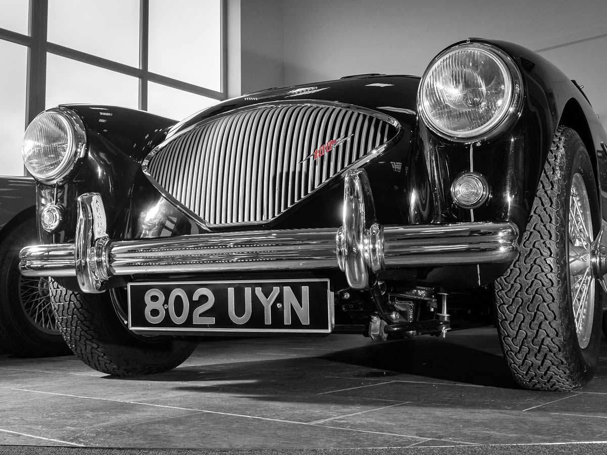 Austin Healey 100 in A.H. Spares' showroom.