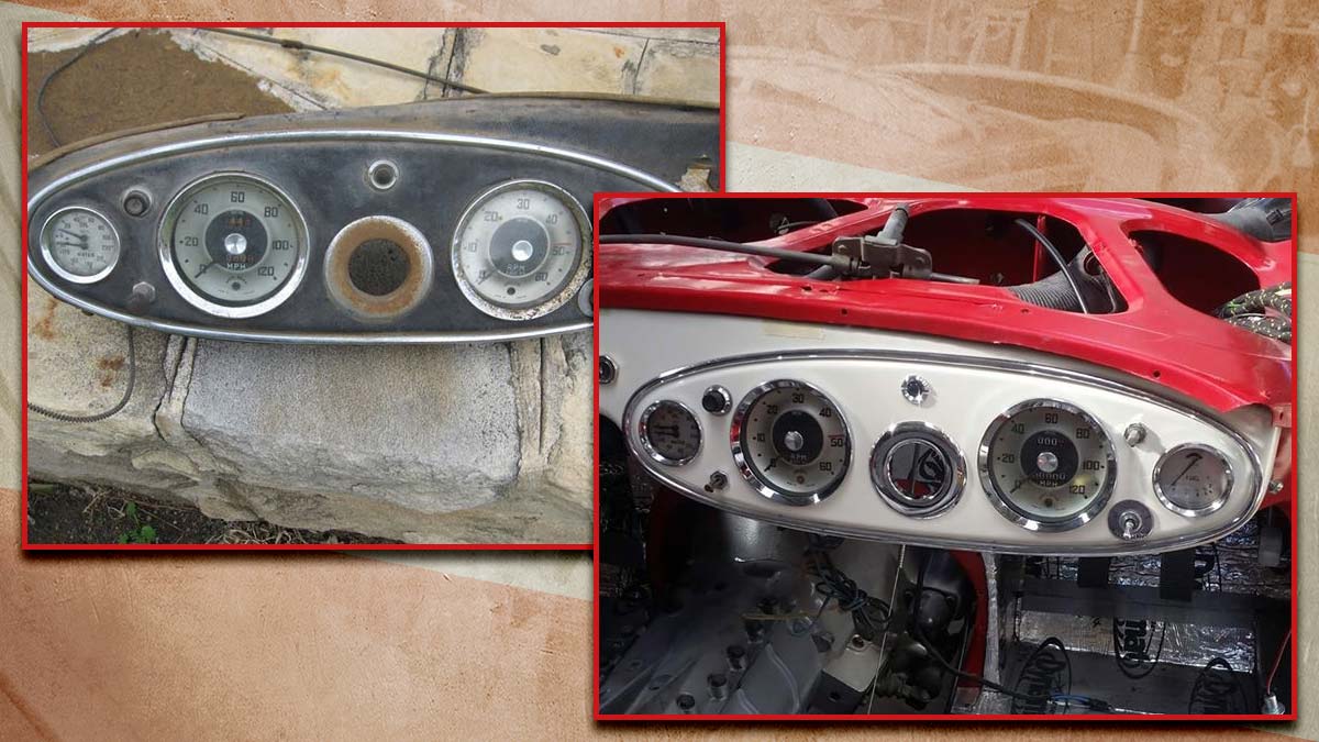 Before & after: Restored Austin Healey 100/6 guages.