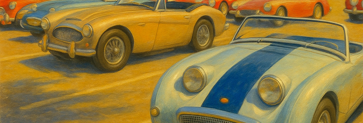 Artistic rendering of an Austin Healey and Sprite line up