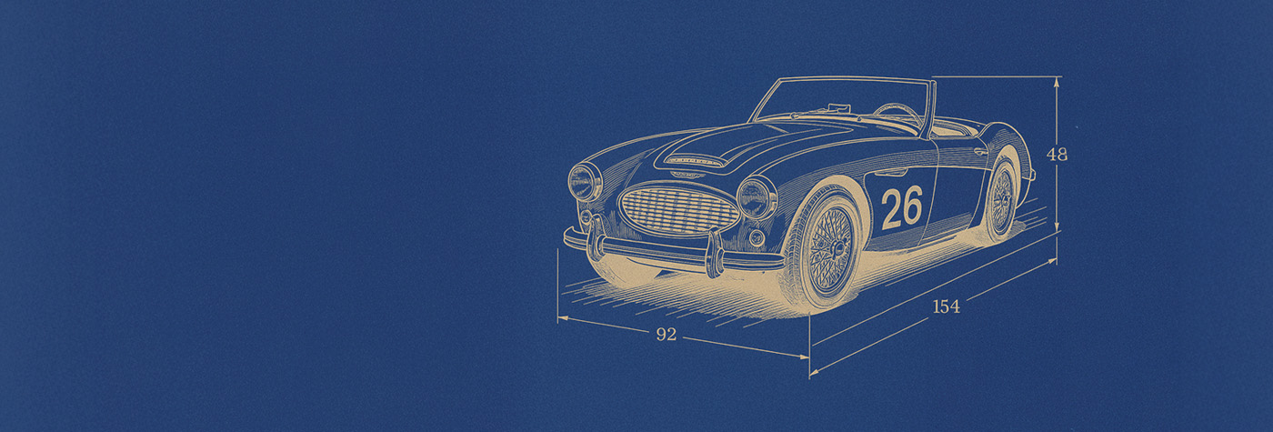 Austin Healey blueprint spec graphic
