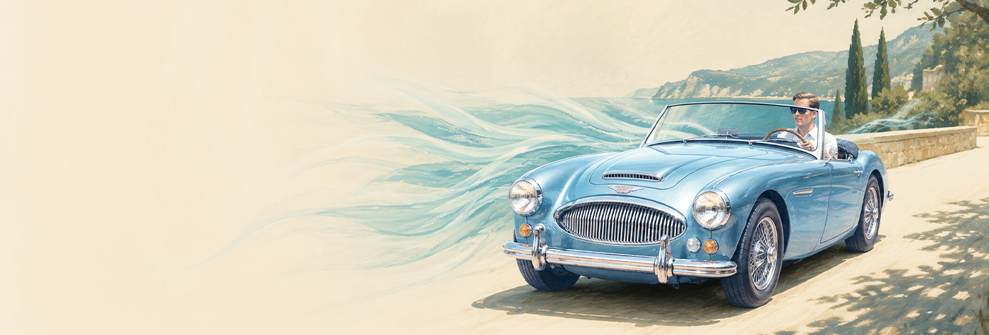 Austin Healey driving in a hot country after planned cooling system improvements