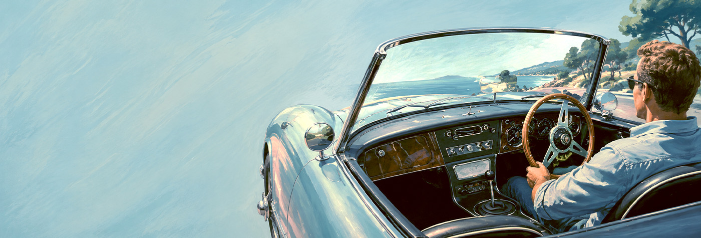Austin Healey driving comfortably in hot weather after cooling system preparation