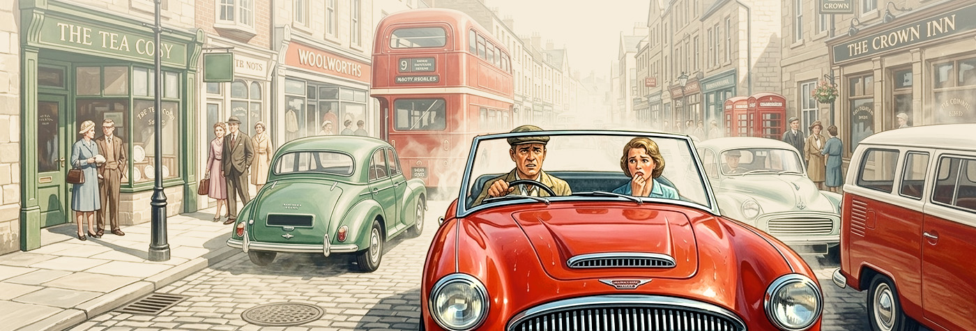 Austin Healey overheating in traffic during hot summer driving