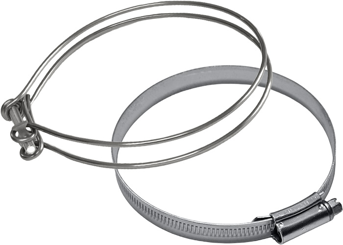 Austin Healey 4-inch trunking clips showing O.E. double wire and Jubilee type options