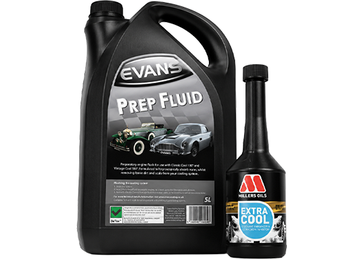 Austin Healey coolant supporting products including coolant enhancer and Evans prep fluid