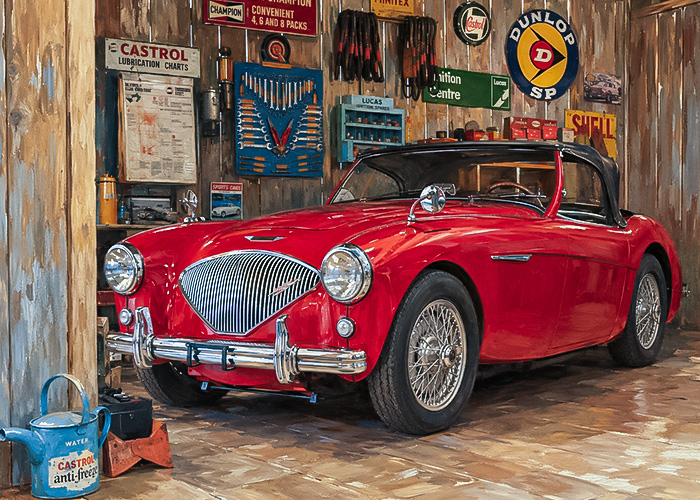 Roger Moment's 1955 Austin Healey 100 BN1 in the A H Spares showroom