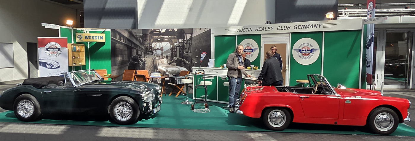 Austin Healey Club Germany stand and classic Austin Healey display at Retro Classics Essen 2026.
