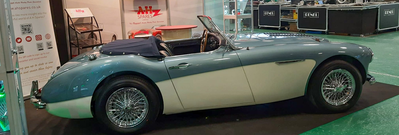 Austin Healey 3000 at A H Spares stand for the 2024 Retro Mobile in Hall 3 Stand F002