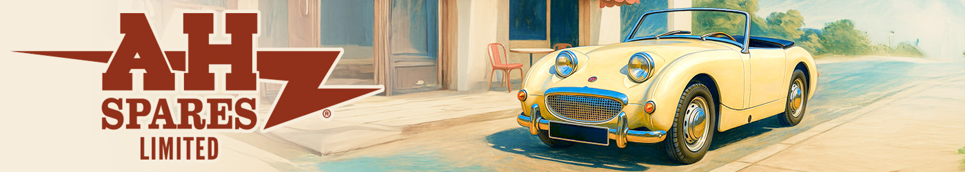 A H Spares logo with Frogeye Sprite period scene