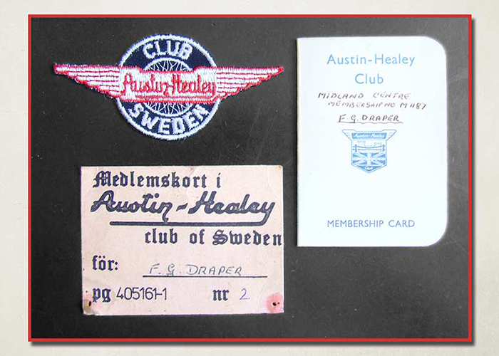 Fred Draper's original Austin Healey club membership badge