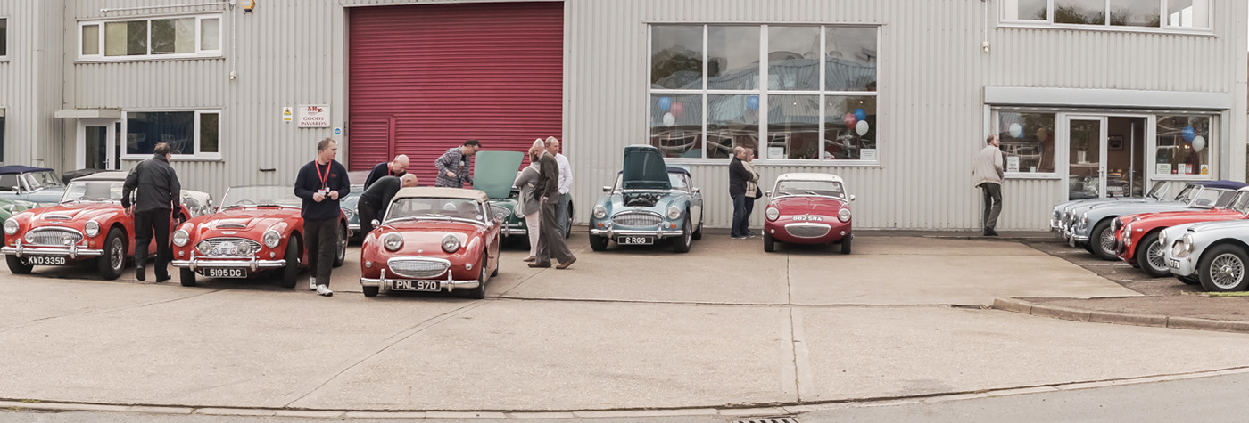 A H Spares Open Day 2017 - Austin Healey and Sprite cars parked at A H Spares