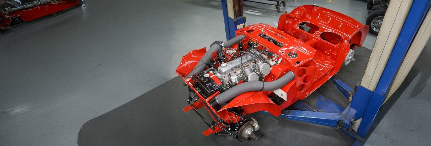 Austin Healey 3000 BJ8 engine installed during recommissioning at JME Healeys
