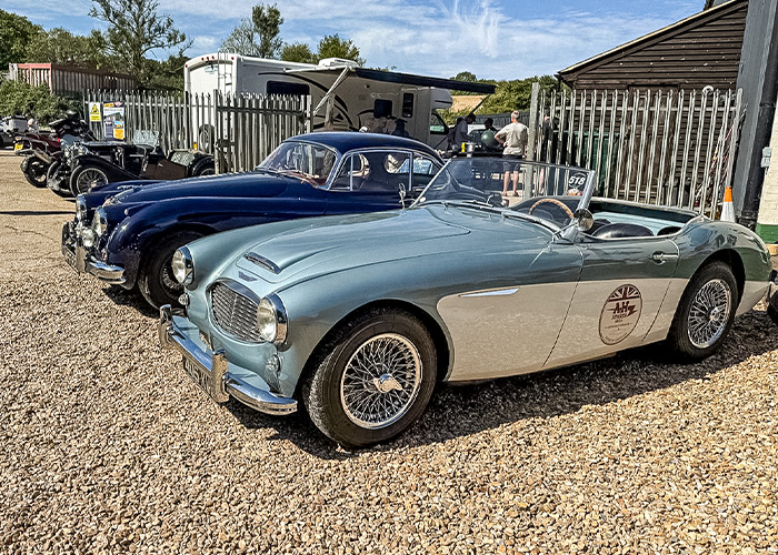 1959 Austin-Healey 405 XVC parked outside Bill Rawles Classic Cars after arriving for Natters and Nibbles