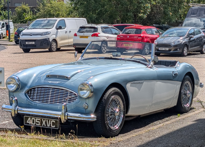 1959 Austin Healey 3000 parked outside A H Spares