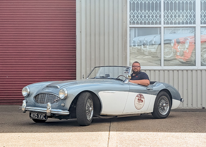 Ryan Boneham with our 1959 Austin Healey BN4