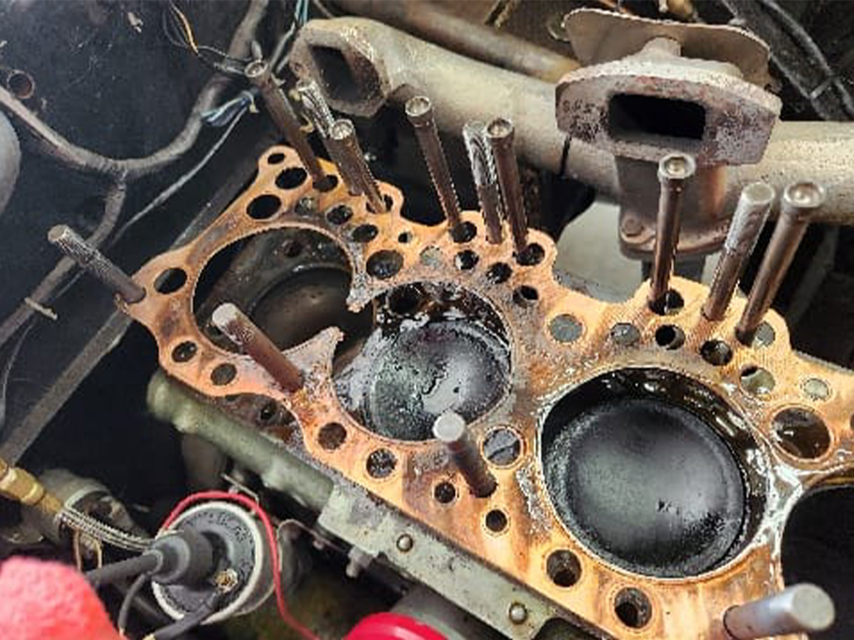 Blown head gasket in Bill's Healey 100