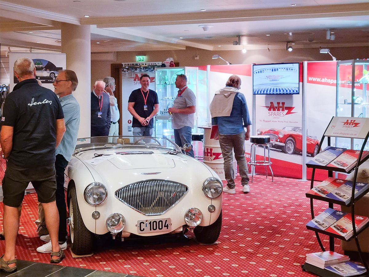 A H Spares display stand at the Union Hotel in Norway for the 6th European Healey Meet 2023