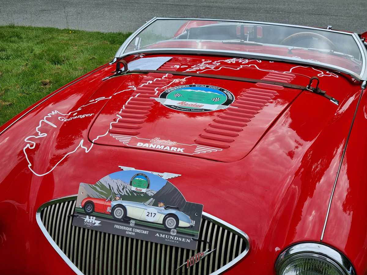 Red Austin Healey 100 with EHM livery