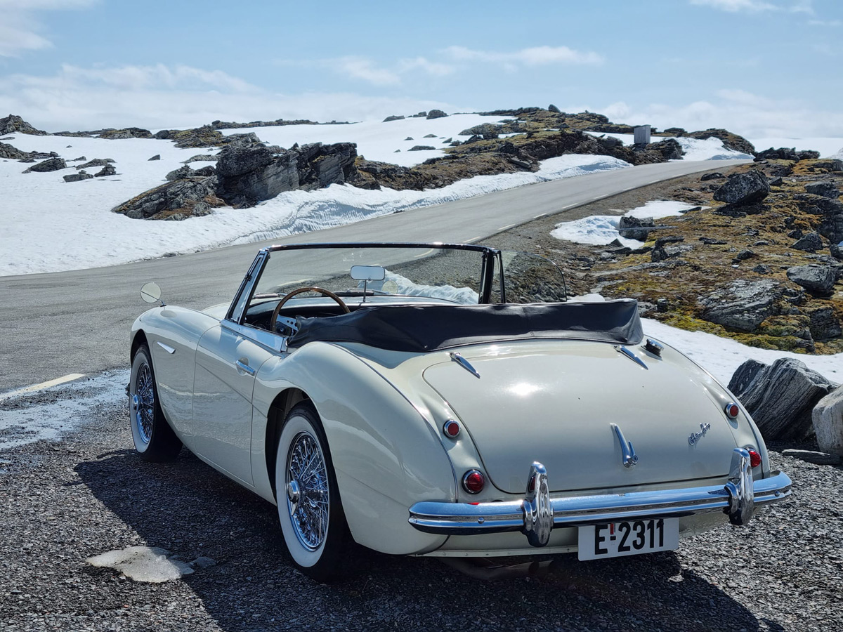 Rear view of Robin and Elisabeth Lekang's Austin Healey 3000 BJ7