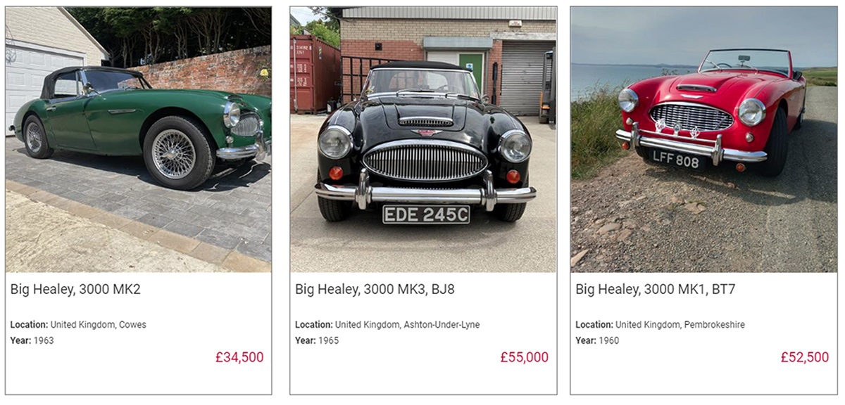Latest listings on A H Spares' Healeys For Sale page