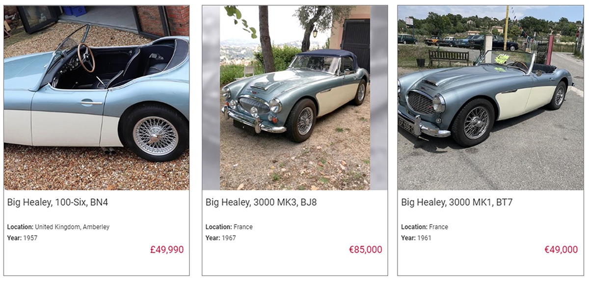 Healeys For Sale list of 3 cars