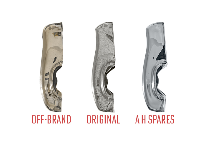 Comparing off-brand, original and A H Spares Austin Healey bumper over-riders