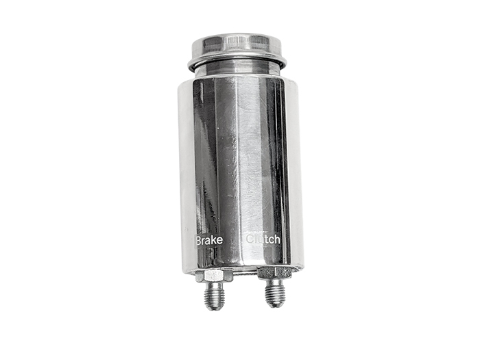Dual supply polished alloy brake fluid reservoir