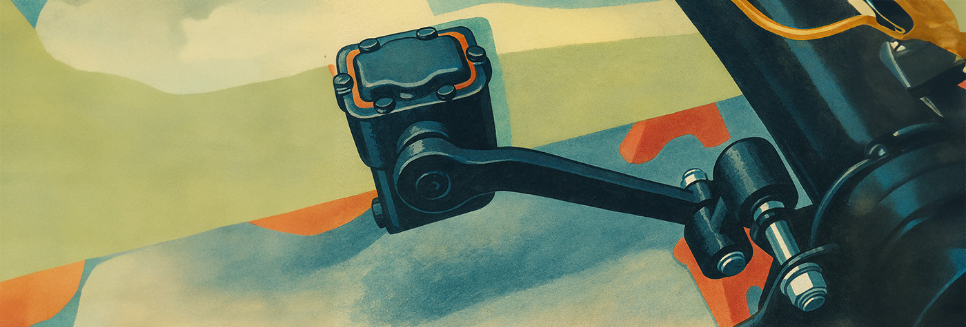 Artistic rendering of a rear shock absorber and the OE style rear shock link