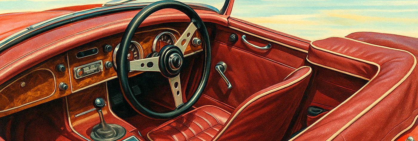 Artistic rendering of the interior of an Austin Healey 3000