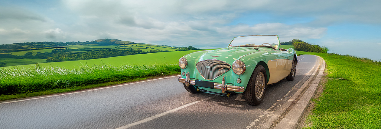Austin Healey 100M English country road Spring time