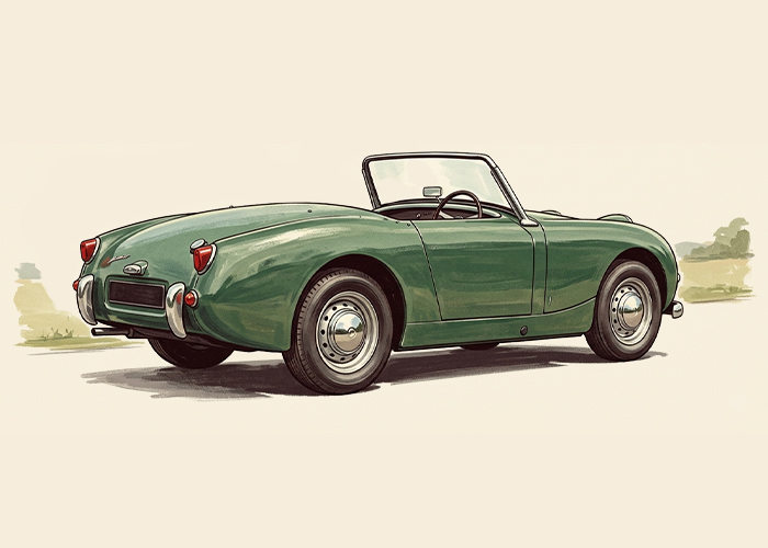 Austin Healey Sprite sitting low at the rear with rear spring comparison graphic