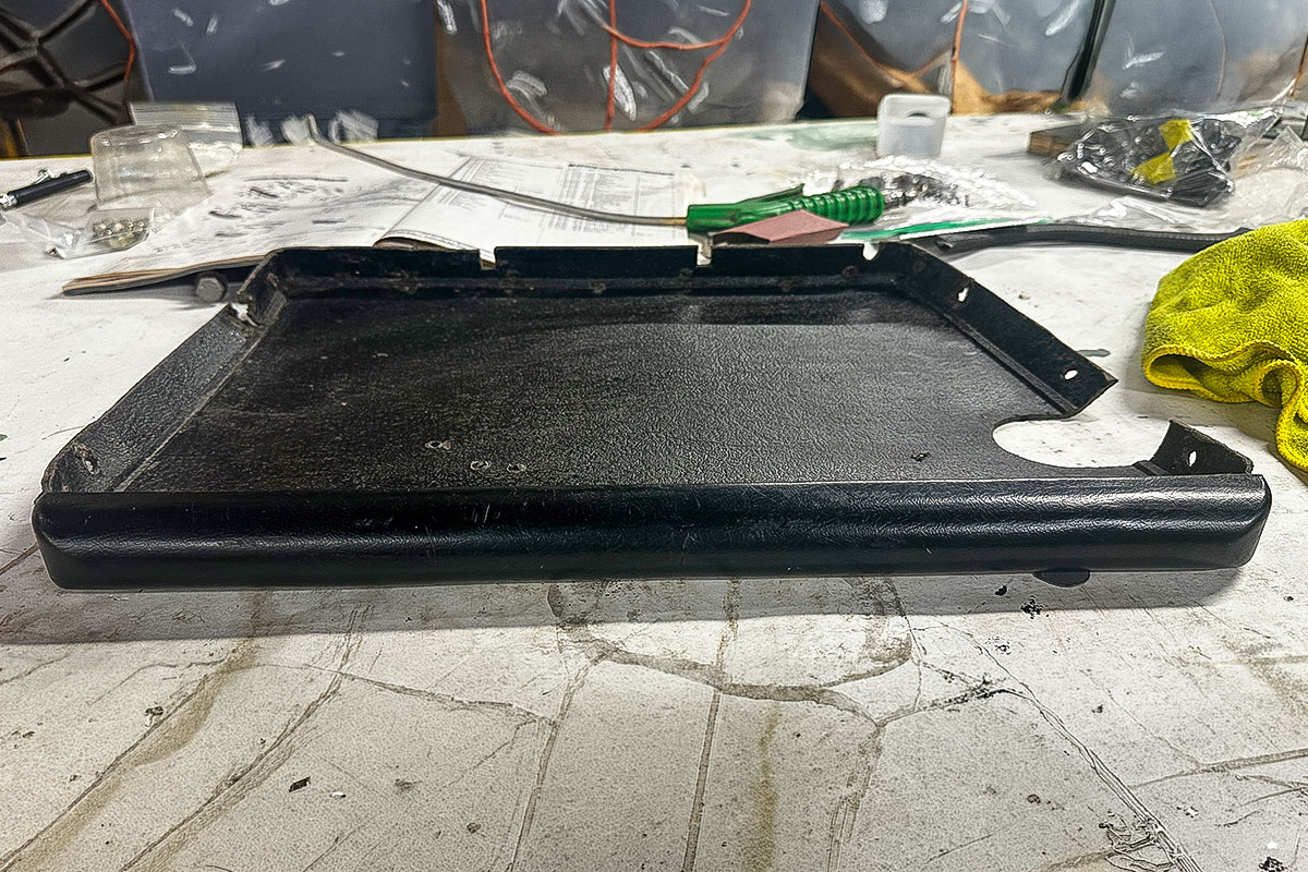 Second-hand right-hand-drive parcel shelf sourced from the UK for Cari Kalapis' Austin Healey Sprite