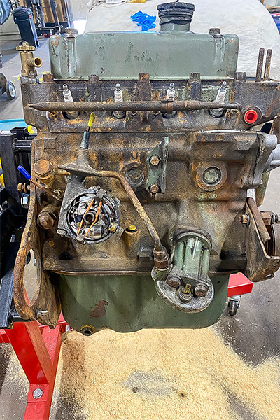 Austin Healey Sprite engine before cleaning, the first restoration job Cari Kalapis personally worked on