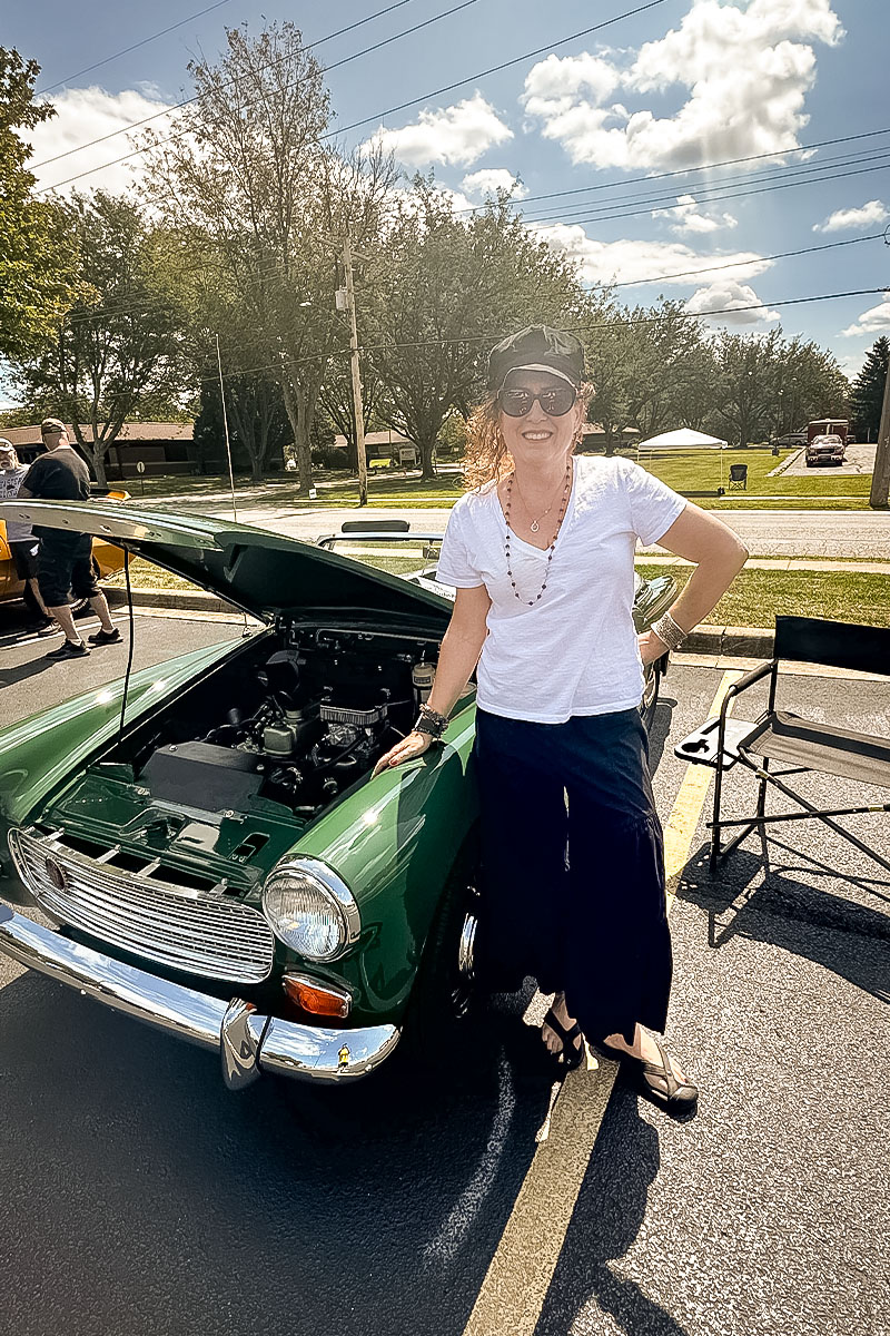 Cari Kalapis' restored Austin Healey Sprite at the Decatur Memorial Hospital Cruise in for Cancer in September 2025