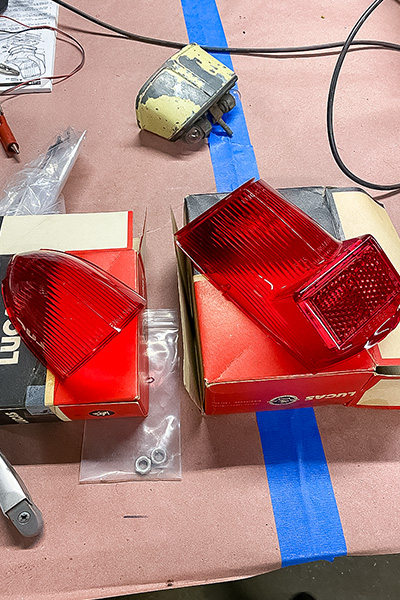 New Old Stock Lucas tail lamp assemblies for Cari Kalapis' Austin Healey Sprite
