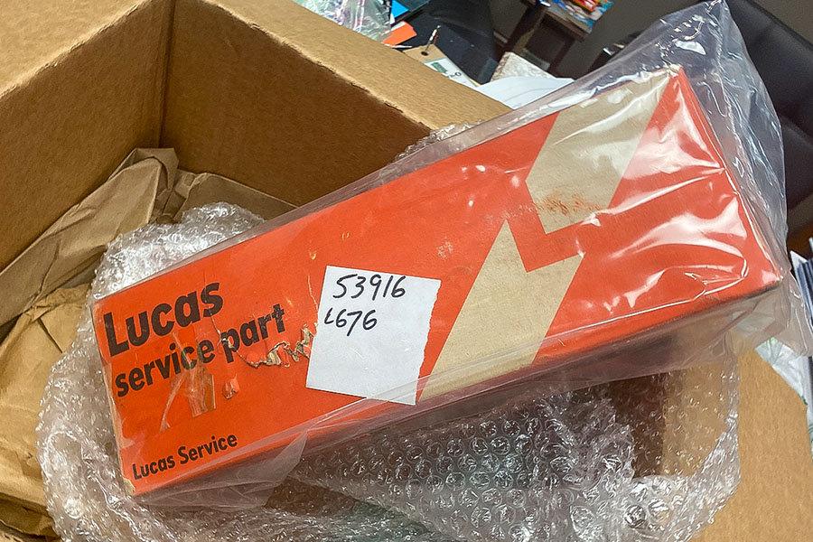 New Old Stock Lucas tail lamp assembly found for Cari Kalapis' 1969 Austin Healey Sprite MkIV