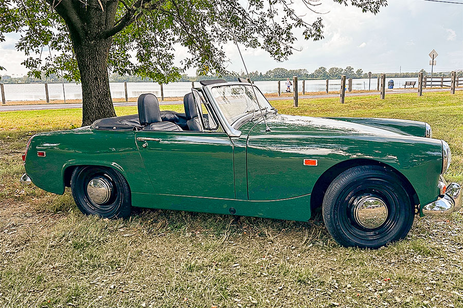 Cari Kalapis' restored 1969 Austin Healey Sprite MkIV displayed at the St. Louis Missouri All British Car and Cycle Show in 2025