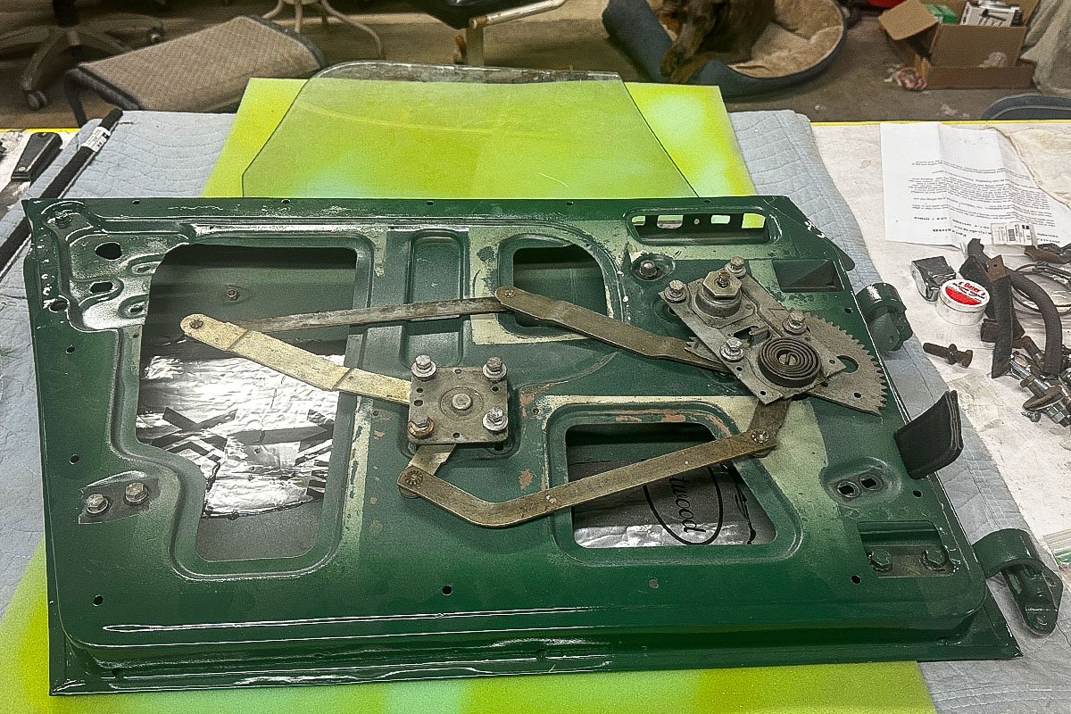 Window mechanism removed during door and seal restoration on Cari Kalapis' Austin Healey Sprite